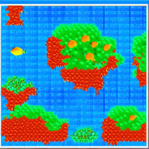 Image similar to an exotic coral reef in shallow tropical waters, # pixelart