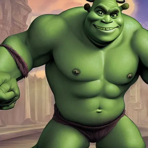 Image similar to shrek, fighting hulk, trending on artstation, anime style