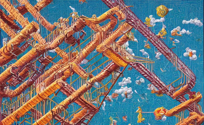 Image similar to chutes and ladders. detailed abstract acrylic painting by artgerm, by mc escher, by raqib shaw, japanese popsurrealism,