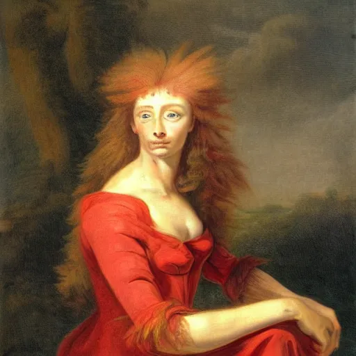 Prompt: a humanoid monster, scary, highly detailed, red, in the style of elisabeth vigee le brun