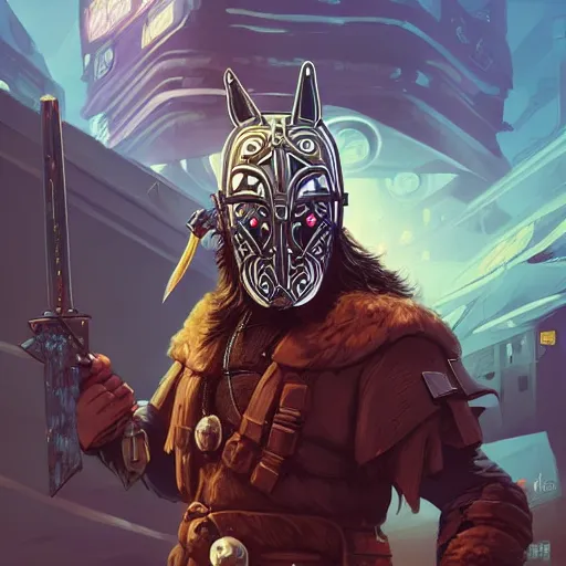 Image similar to cyberpunk viking helmet mask warrior goddess robot ninja fantasy, art gta 5 cover, official fanart behance hd artstation by jesper ejsing, by rhads, makoto shinkai and lois van baarle, ilya kuvshinov, ossdraws