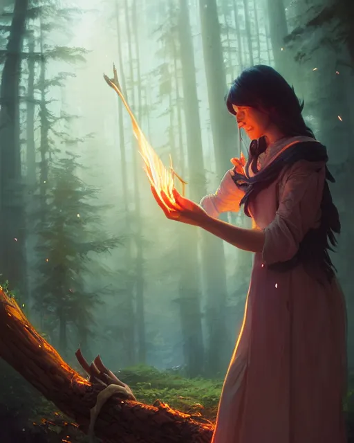 Image similar to highly detailed vfx portrait of a mage casting a wood spell, unreal engine, greg rutkowski, loish, rhads, beeple, makoto shinkai and lois van baarle, ilya kuvshinov, rossdraws, tom bagshaw, alphonse mucha, global illumination, detailed and intricate environment