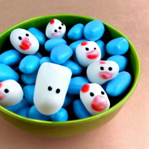 Prompt: smiling marshmallow jelly beans cartoon