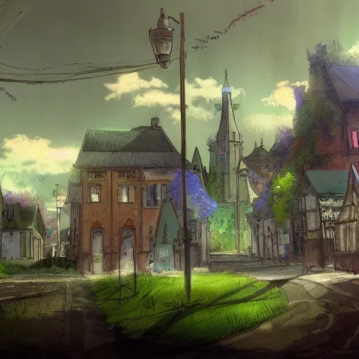 Prompt: The Town of Norwich, Fairy Britain, Anime concept art by Makoto Shinkai