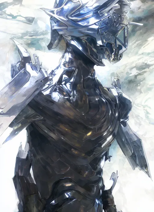 Image similar to Full body portrait of a god of cosmos and intellect, a man in a suit wearing a shattered mirror helmet. In style of Yoji Shinkawa and Hyung-tae Kim, trending on ArtStation, dark fantasy, great composition, concept art, highly detailed, dynamic pose.