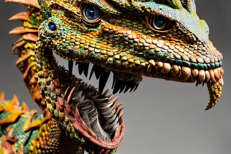 Prompt: photo taken of an epic intricate, ultra detailed, super realistic gritty, hero prop, exquisitely weathered animatronic movie prop of a lifelike sculpture of a quetzalcoatl dragon snake creature displayed in the workshop, created by weta workshop, full body shot, photorealistic, sharp focus