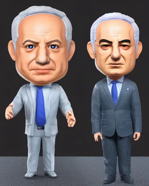 Prompt: full body 3d render of Benjamin Netanyahu as a Funko Pop, studio lighting, blender, trending on artstation, 8k, highly detailed