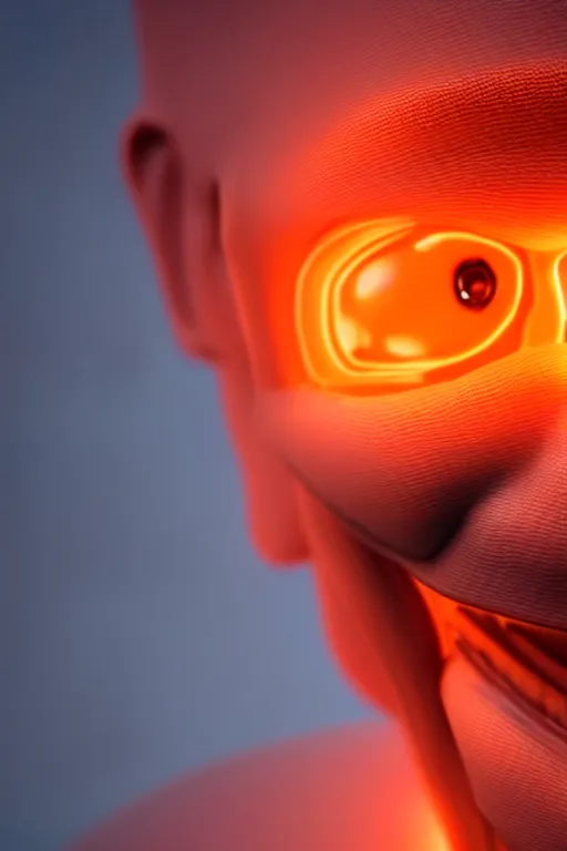 Image similar to hyperrealistic close-up translucent exoskeleton!! smiling chinese man covered highly detailed concept art eric zener elson peter cinematic hard orange lighting high angle hd 8k sharp shallow depth of field