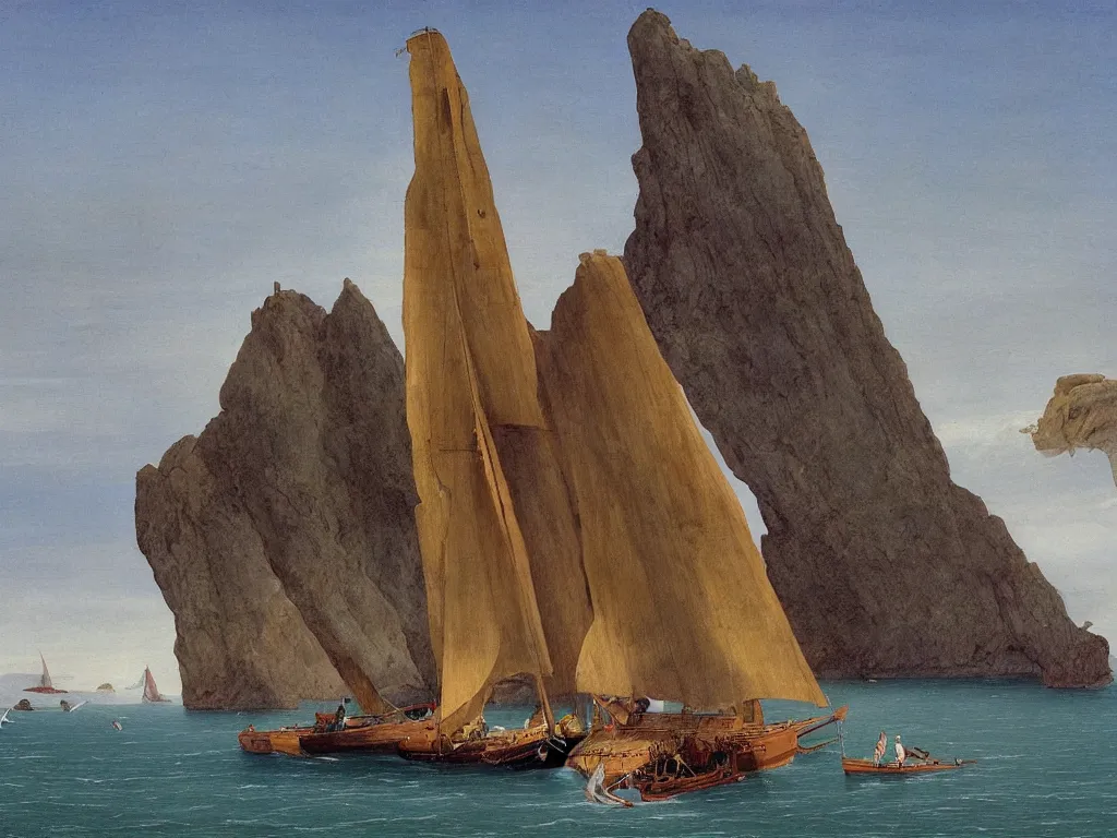 Image similar to A surprise sailing boat on the sea with the Esterel in background. Painting by Caspar David Friedrich, Roger Dean, Walton Ford