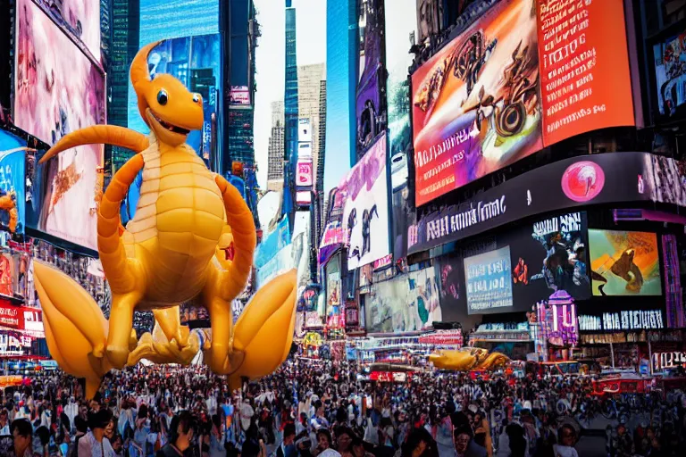 Prompt: closeup potrait of dragonite in times square, natural light, sharp, detailed face, magazine, press, photo, Steve McCurry, David Lazar, Canon, Nikon, focus