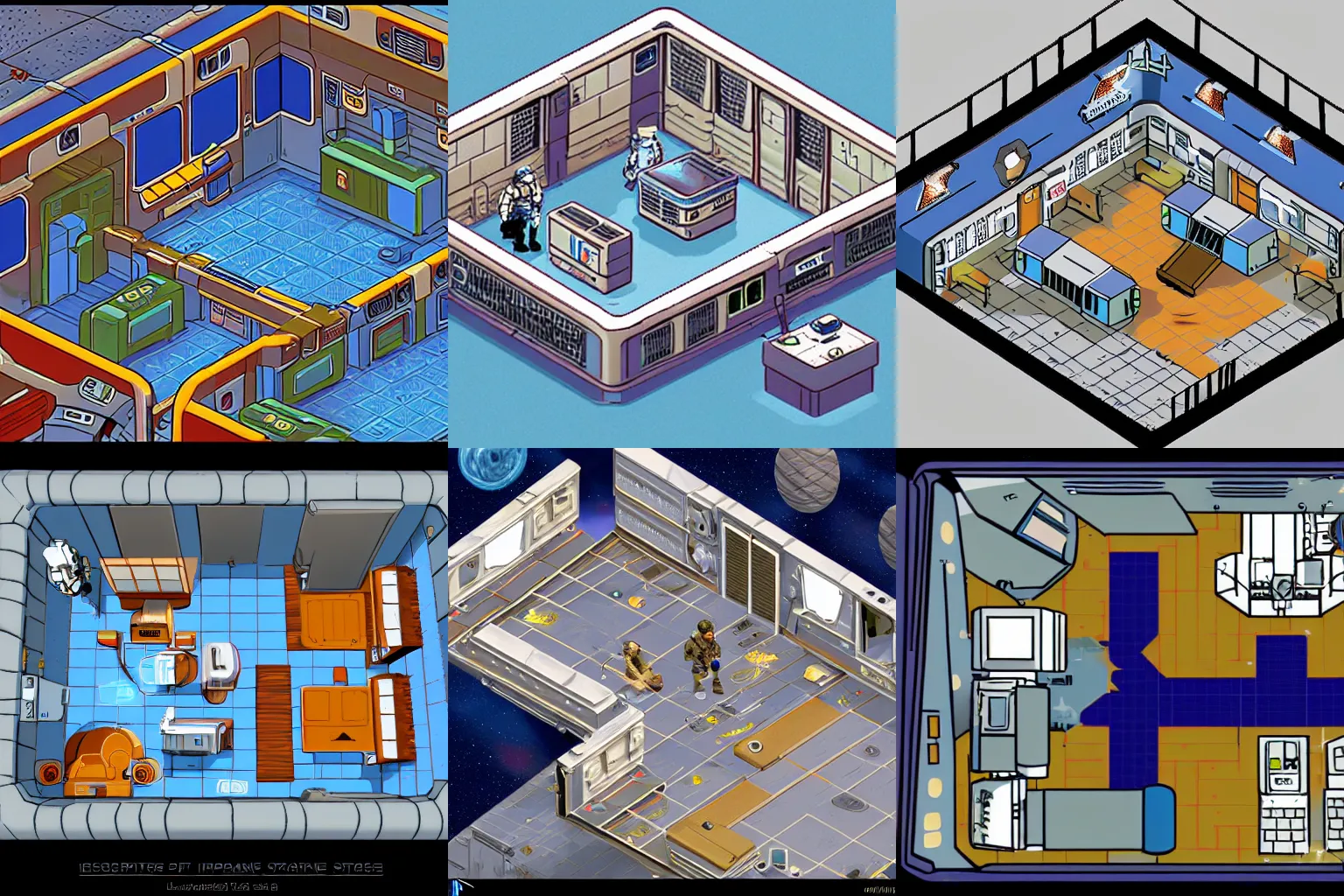 Prompt: isometric view of a officer\'s quarters on a space station, from a space themed Lucasarts graphic adventure game made in 1998