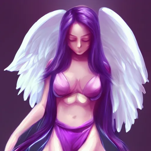 Prompt: an angel, full upper-body, Pixiv style trending, Ross tran style, purple