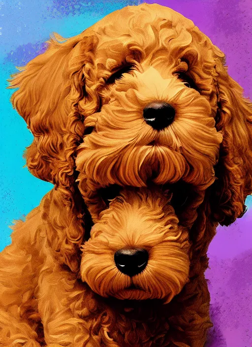 Image similar to digital art, golden doodle puppy, name is charlie, cute, artistic