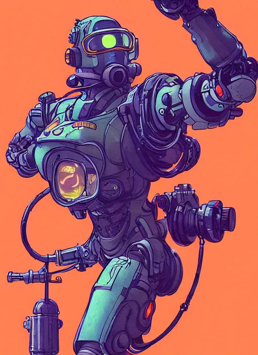 Prompt: goldfish piloting a mech suit. portrait by stonehouse and mœbius and will eisner and gil elvgren and pixar. realistic proportions. dystopian. cyberpunk 2 0 7 7, apex, blade runner 2 0 4 9 concept art. cel shading.