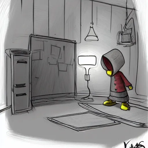 Image similar to school concept art inspired by the game little nightmares and limbo