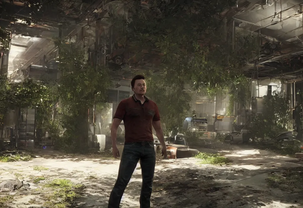 Prompt: a screenshot of elon musk in the video game in the last of us. 3 d rendering. unreal engine. amazing likeness. very detailed.