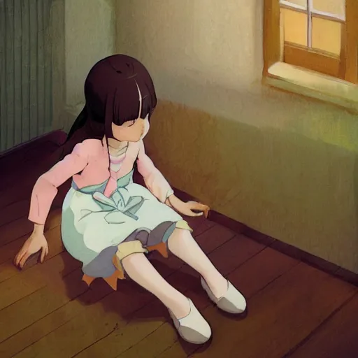 Prompt: little girl, wearing an bunny suit, artwork made by makoto shinkai, inspired in balthus, clean details, light color palette, candy, anatomically proportional, hd