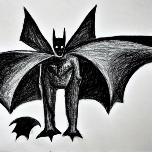 Prompt: a bat, a children's drawing with crayons