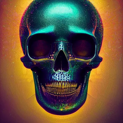 Prompt: portrait_of_glossy metalic skull with glitch effects._intricate_abstract._psychedelic_liquod_embossed_intricate_artwork._by_Tooth_Wu_wlop_beeple_dan_mumford._octane_render_trending_on_artstat