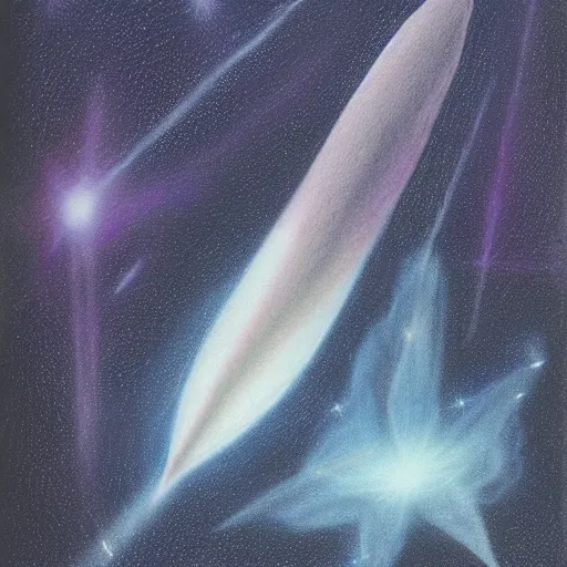Prompt: beluga, nebula space background, pencil drawing, higher detailed, realistic, pastel, by walton ford