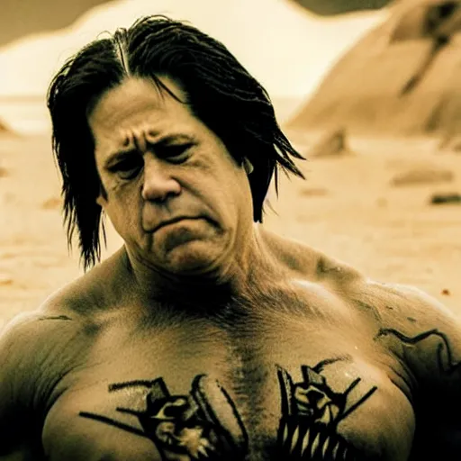 Image similar to glenn danzig is very confused on the surface of mars and there are aliens trying to give him a pill,