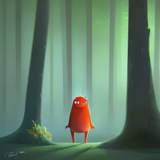 Image similar to goro fujita ilustration a beautiful forest with tall and short trees, with lots of vegetation, reflected in a lake, the rays of light go through the forest, characters drawn with simple shapes appearing through the illustration, painting by goro fujita, sharp focus, highly detailed, artstation