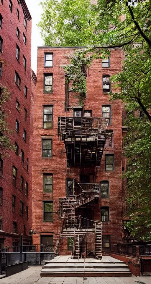 Image similar to (((((a manhattan brick brownstone deep in the forest))))) by Max Maximov!!!!!!!!!!!!!!!!!!!!!!!!!!!