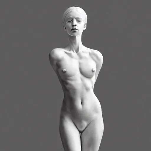 Image similar to a full body statue made of white marble with gold veins, of an beautiful gorgeous angel girl, perfect symmetrical body, perfect symmetrical face, no eyes, hyper realistic, hyper detailed, fujicolor superia 1 6 0 0 photo, by peter kemp, by monia merlo, by michelangelo octane render, blender, 8 k