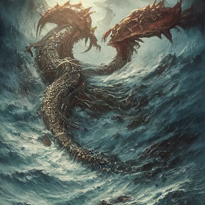 Image similar to sea monster large horror under the ocean d & d, d & d style, trending on artstation, intricate, highly detailed, vivid painting, colorful, art by greg rutkowski