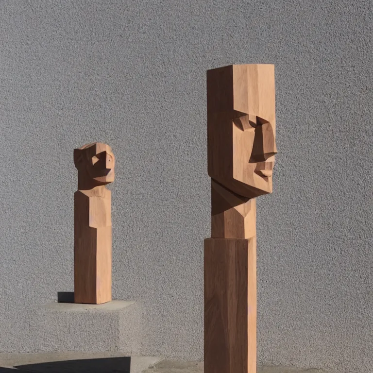 Prompt: monumental sculpture geometric minimalist!!! accurate portrait of chris hemsworth, beautiful symmetrical!! face accurate face detailed face realistic proportions, hand - carved out of red oak wood on a pedestal by stephan balkenhol and martin puryear, cinematic lighting shocking detail 8 k