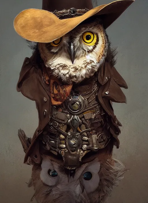 Image similar to owl in a cowboy hat and eye mask disguise, marvel comics, dark, intricate, highly detailed, smooth, artstation, digital illustration by Ruan Jia and Mandy Jurgens and Artgerm and Wayne Barlowe and Greg Rutkowski and Frank Frazetta