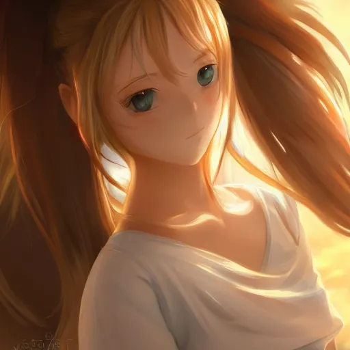 Image similar to portrait of an anime girl in white and golden clothes , digital painting , artstation , gorgeous , cute , beautiful , elegant , devian art , 4k , HD