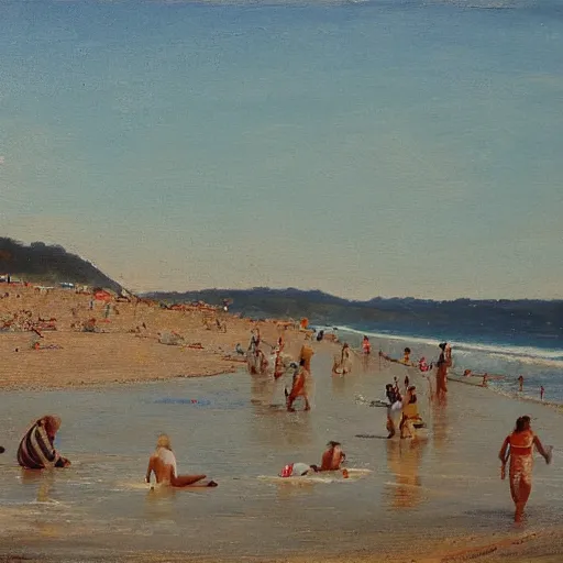 Image similar to people on a beach in normandi, by nele tas