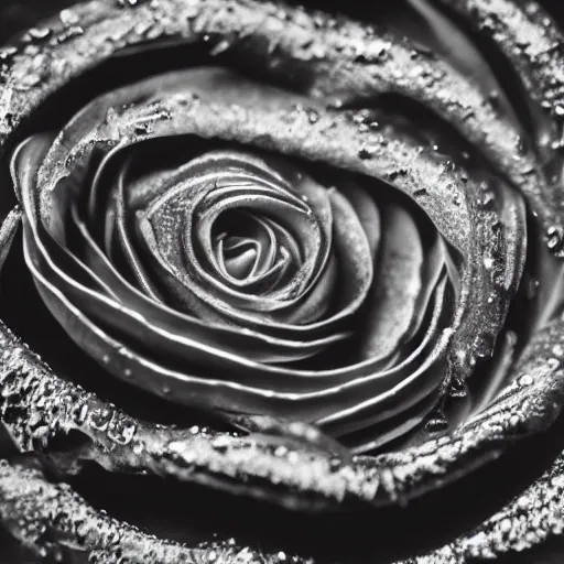 Image similar to award - winning macro of a beautiful black rose made of glowing molten magma