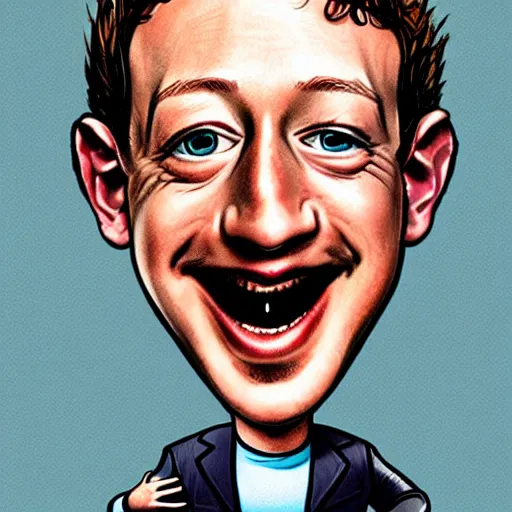 Image similar to a caricature portrait of Mark Zuckerberg drawn by Mort Drucker Mad Magazine