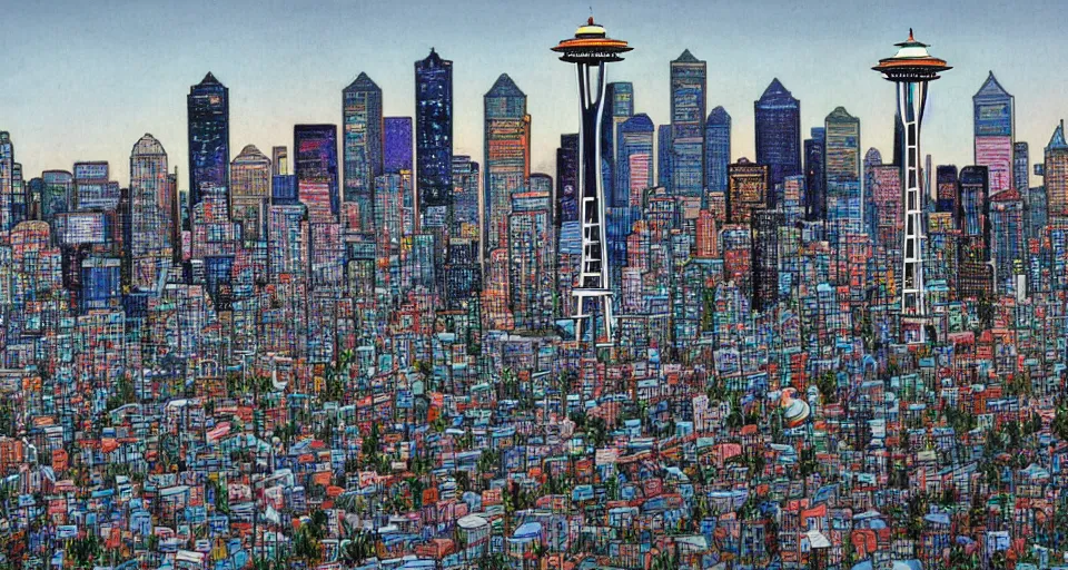 Prompt: Seattle skyline, by james jean