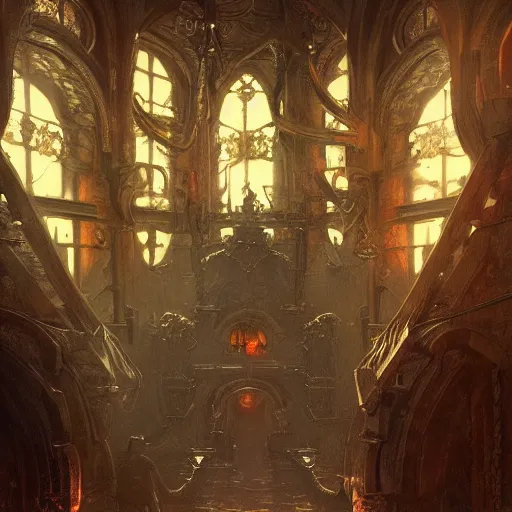 Prompt: ultra realistic illustration,, hell torture chamber interior from diablo and baldurs gate, intricate, elegant, highly detailed, digital painting, artstation, concept art, smooth, sharp focus, illustration, art by artgerm and greg rutkowski and alphonse mucha