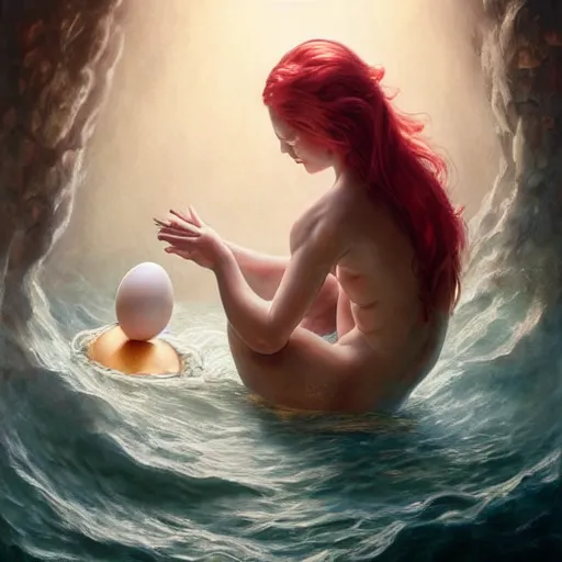 Prompt: a baby mermaid hatching out of an egg, ultrarealistic, dramatic lighting, high details, 4 k, 8 k, best, accurate, trending on artstation, artstation, photorealism, ultrarealistic, digital painting, style of peter mohrbacher, caravaggio, boris vallejo