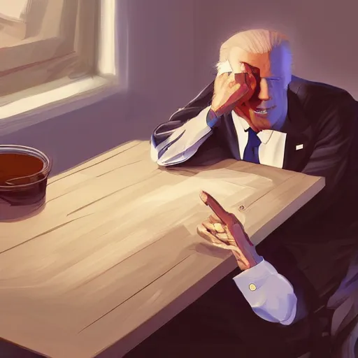 Image similar to joe biden rolling a joint in a messed up apartment, stoned eyes, smoke, beautiful digital art, amazing detail, artstation, award winning, sharp