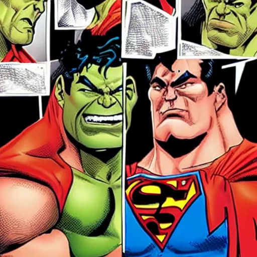 Image similar to supermen and hulk at WWE smacking down Vince McMahon