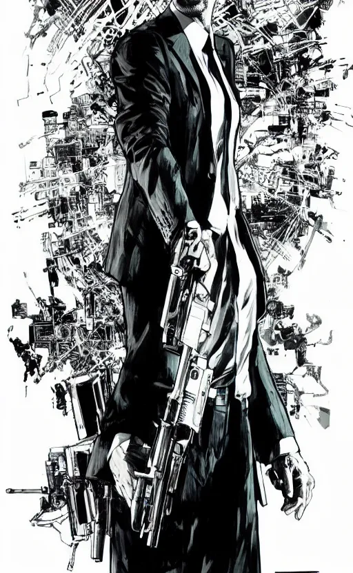 Image similar to full body portrait of nick cave as agent smith, sumi - e lighting style, intricate linework, artstation, trending, highly detailed, smooth, focus, concept art by yoji shinkawa and glenn fabry, lee bermejo, gabriele dell'otto