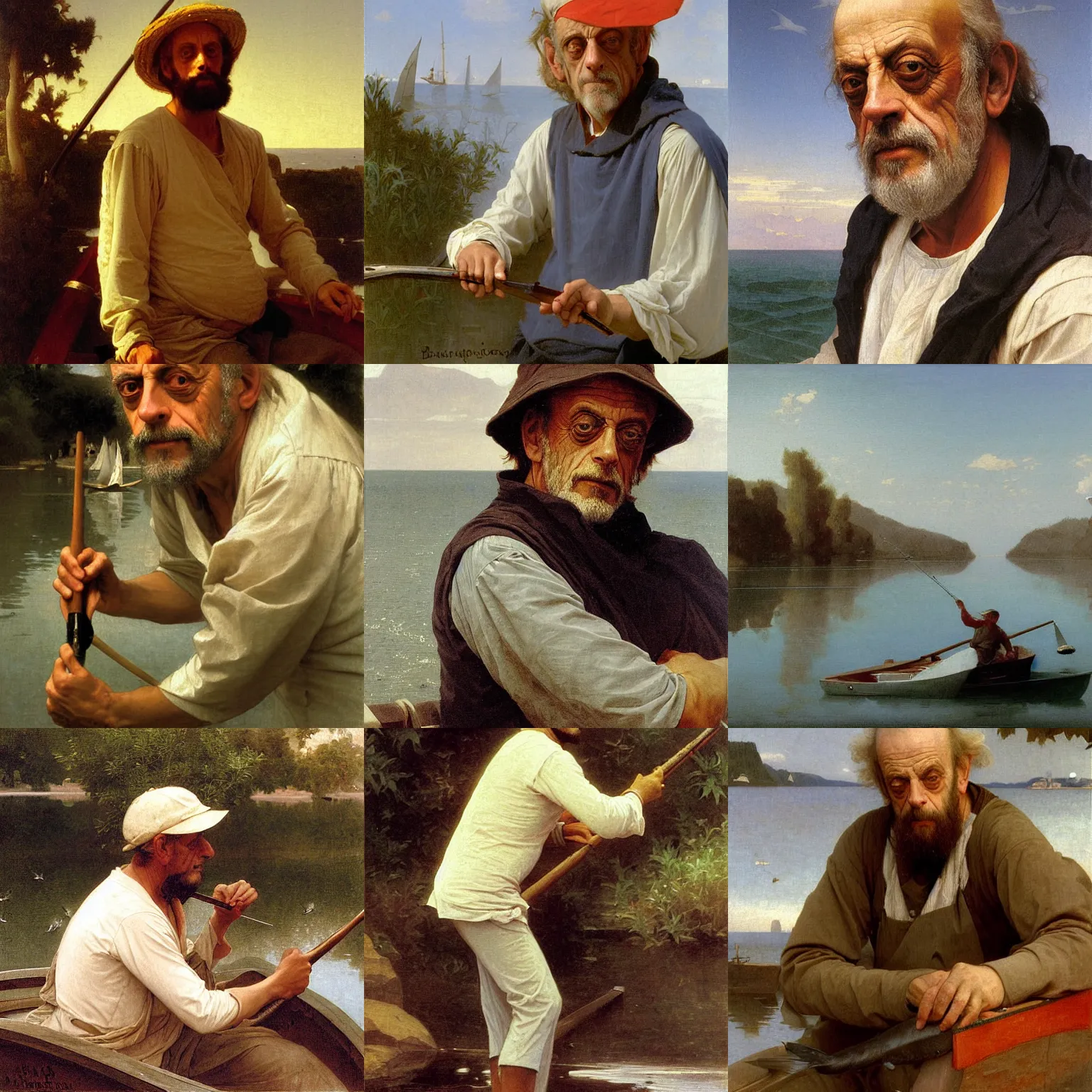 Prompt: painting of christopher lloyd as a fisherman on a small boat by bouguereau