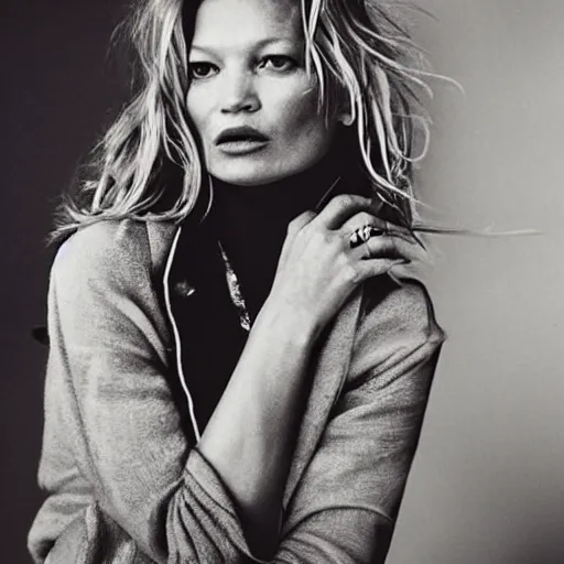 Prompt: KATE MOSS by PETER LINDBERGH, a new never seen photo