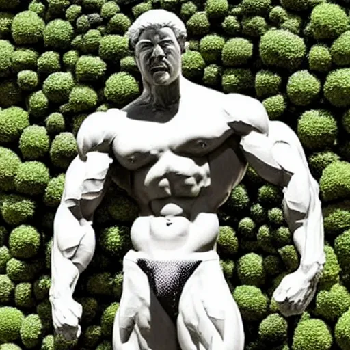 Image similar to sculpture of a bodybuilder made entirely from fresh broccoli by antoni gaudi