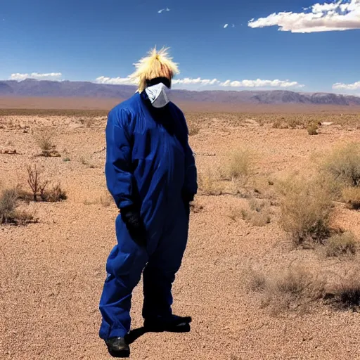 Prompt: A photo of Boris Johnson in a hazmat suit, Breaking Bad, New Mexico desert, cinematic lighting, RV