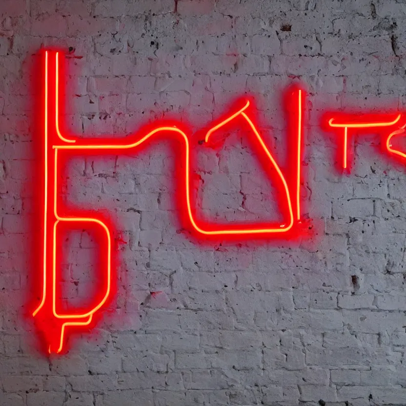 Image similar to a red neon sign with the word hatica on a new york wall, hyper realistic