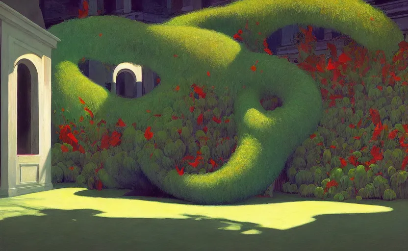 Image similar to Inside a well kept garden, very coherent, Houdini algorithm generative art, painted by Edward Hopper, Wayne Barlowe, painted by James Gilleard, airbrush, art by JamesJean