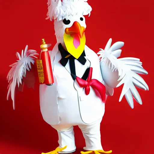 Prompt: a chicken dressed up as colonel sanders as a chicken dressed in the colonel sanders uniform as a chicken, realistic, hyperrealistic, ultra realistic, real, real world, highly detailed, very detailed, extremely detailed, intricate details, 8 k resolution, hd quality