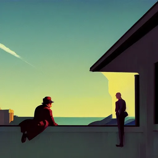 Image similar to there is hope on the horizon, Edward Hopper and James Gilleard style