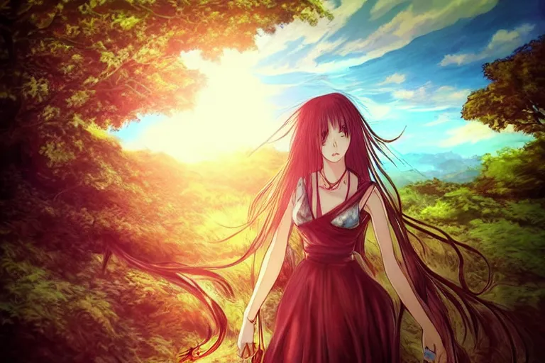 Prompt: woman, anime, fantasy, pen painting, ultra realistic!!!, hdr, clear weather, golden hour, sharp focus